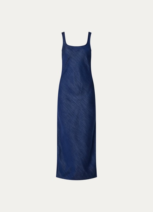 SAMSØE SAMSØE Sasunna maxi jurk van chambray met split - voorkant 2 indigo