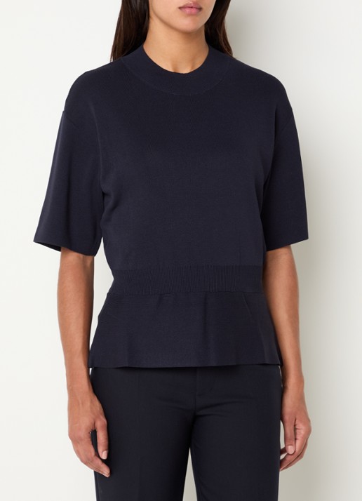 SAMSØE SAMSØE Satatiana fijngebreide top met peplum - detail 4 donkerblauw