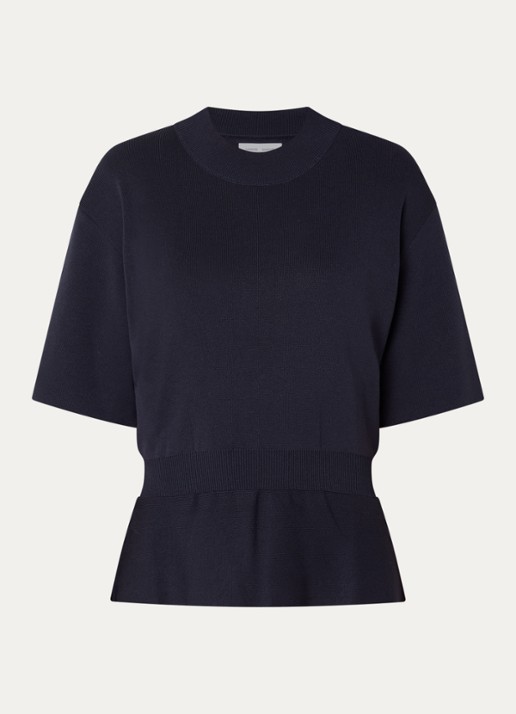 SAMSØE SAMSØE Satatiana fijngebreide top met peplum - voorkant donkerblauw