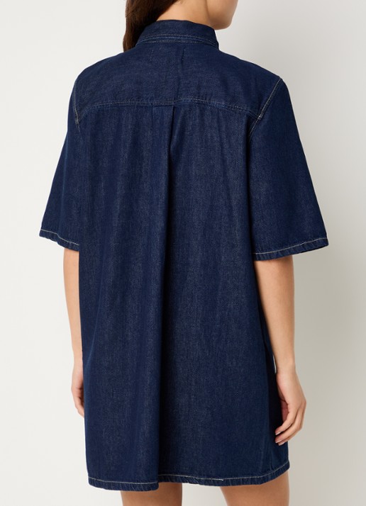 SAMSØE SAMSØE Satilly mini denim blousejurk met borstzakken - achterkant 2 indigo