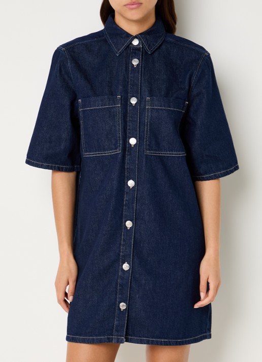 SAMSØE SAMSØE Satilly mini denim blousejurk met borstzakken - detail indigo