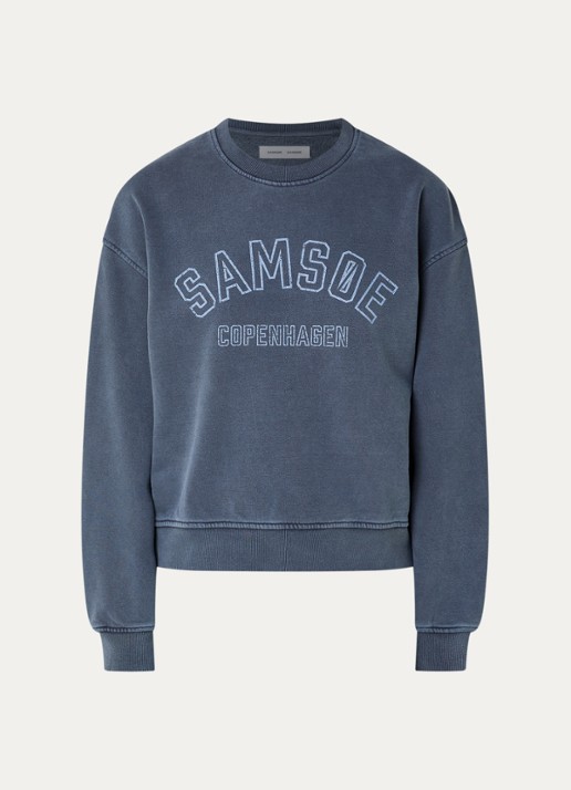 SAMSØE SAMSØE Savan sweater met logoprint - voorkant 3 indigo