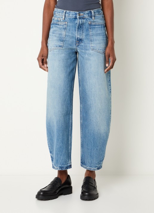 SAMSØE SAMSØE Saveyra high waist tapered jeans met medium wassing - detail 4 indigo