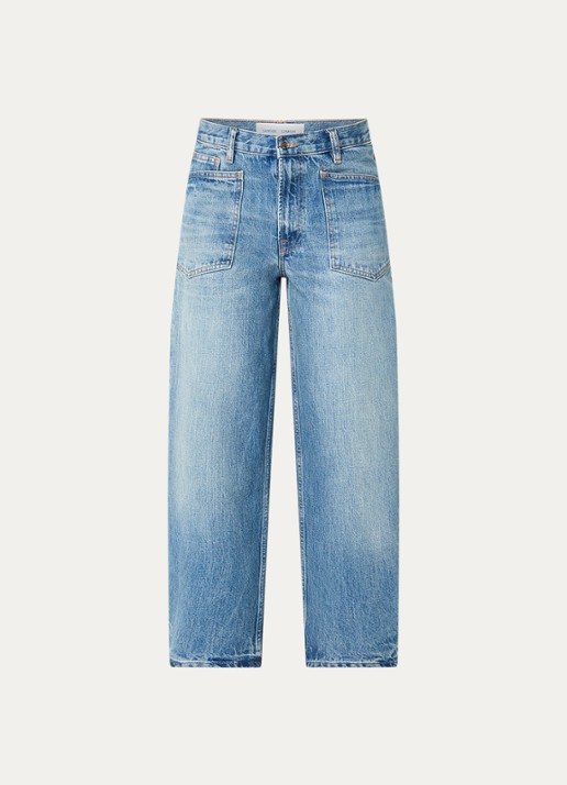 SAMSØE SAMSØE Saveyra high waist tapered jeans met medium wassing - voorkant indigo
