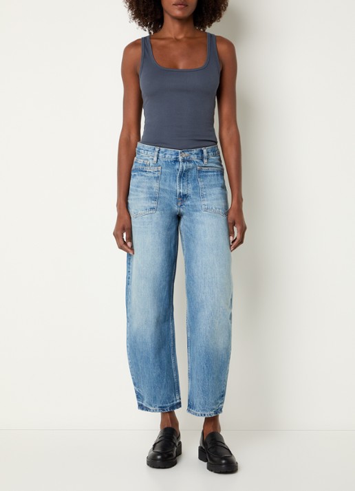 SAMSØE SAMSØE Saveyra high waist tapered jeans met medium wassing - voorkant 2 indigo