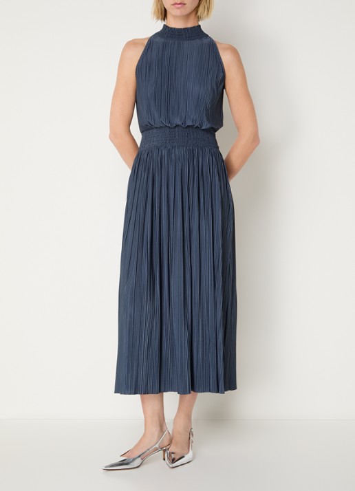 SAMSØE SAMSØE Uma midi halterjurk met plooidetail - detail donkerblauw
