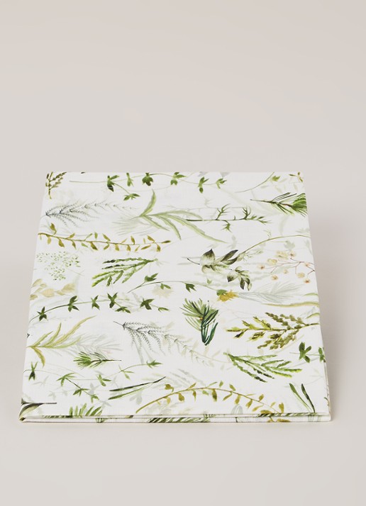 Sander Greenery tafelloper van katoen 140 x 50 cm - voorkant 2 gebroken wit