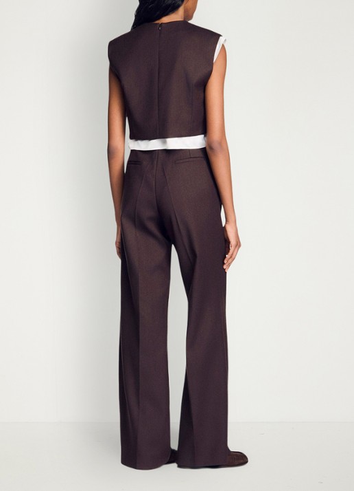 Sandro 2-in-1 crop top in wolblend - achterkant 3 lichtbruin