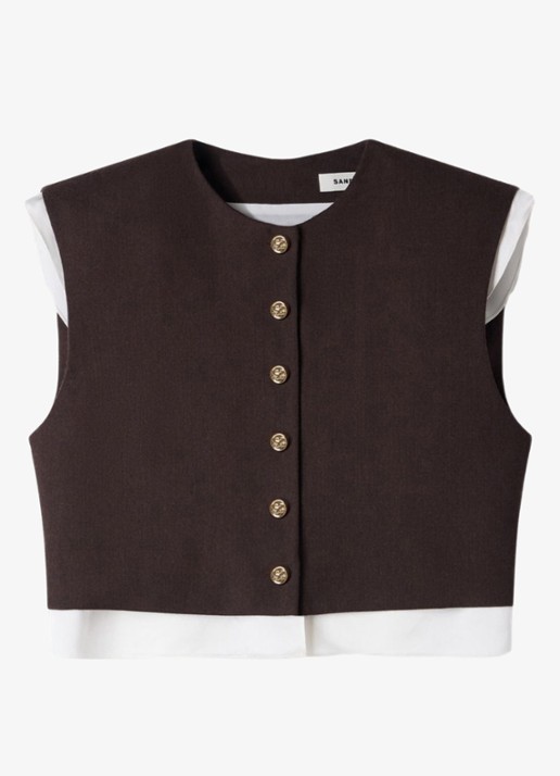 Sandro 2-in-1 crop top in wolblend - voorkant lichtbruin