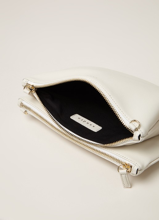 Sandro Addict crossbodytas van leer - detail 2 gebroken wit