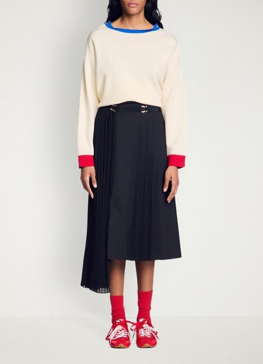 Sandro Asymmetrische midi rok met plooidetail - detail 3 zwart