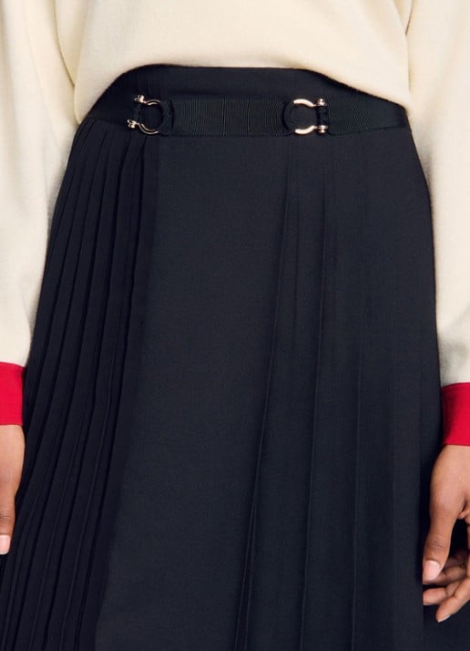 Sandro Asymmetrische midi rok met plooidetail - detail 4 zwart