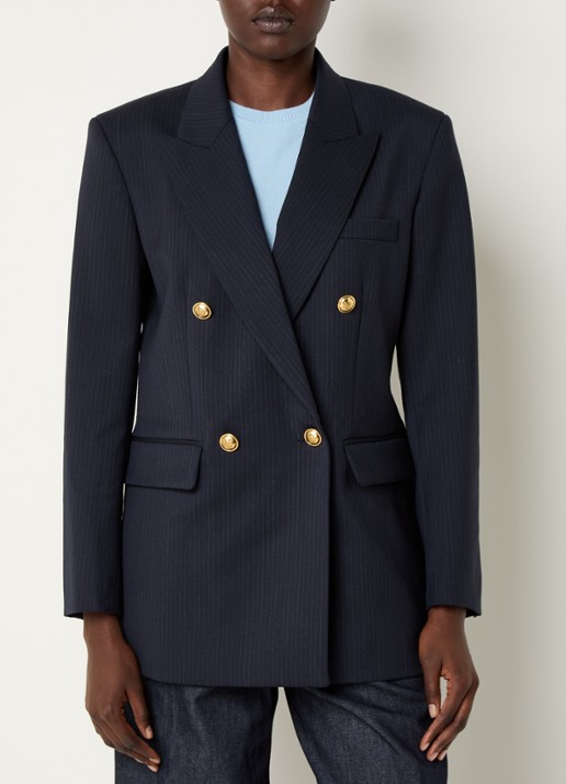 Sandro Blazer in wolblend met schoudervulling en streepprint - detail 4 donkerblauw