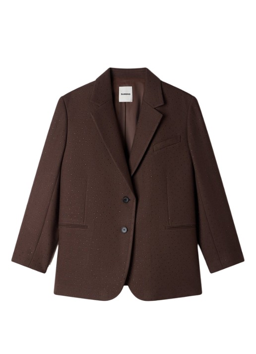 Sandro Blazer in wolblend met strass - voorkant donkerbruin