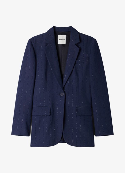 Sandro Blazer met klepzakken en pailletten - voorkant 5 donkerblauw