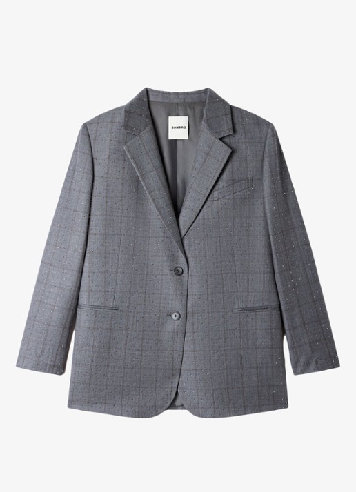 Sandro Blazer met ruit dessin - voorkant 6 dark grey / grijs