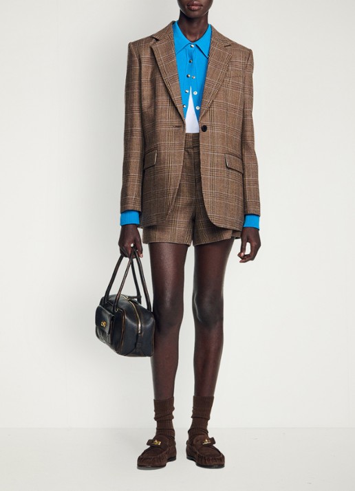Sandro Blazer van wol met ruitdessin - detail 6 beige