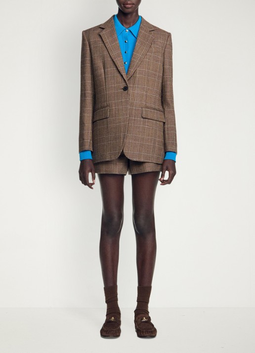 Sandro Blazer van wol met ruitdessin - voorkant 2 beige