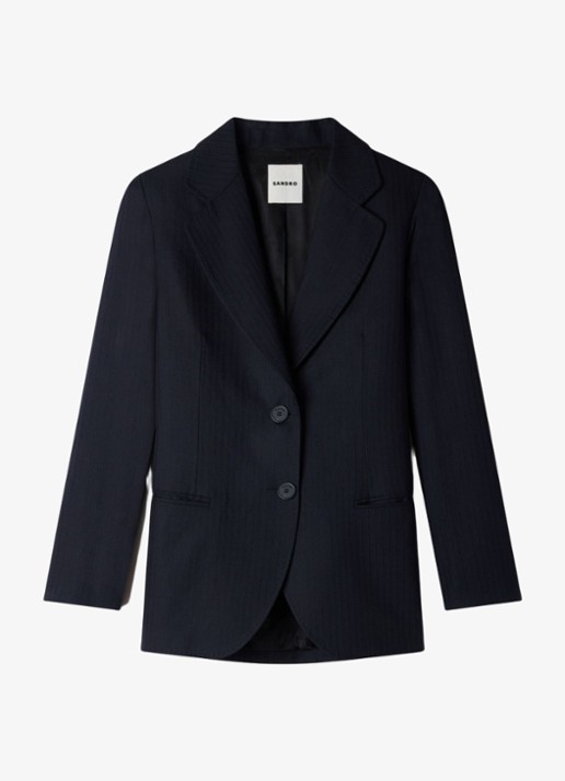 Sandro Blazer van wolblend met krijtstreep - voorkant 5 blauw