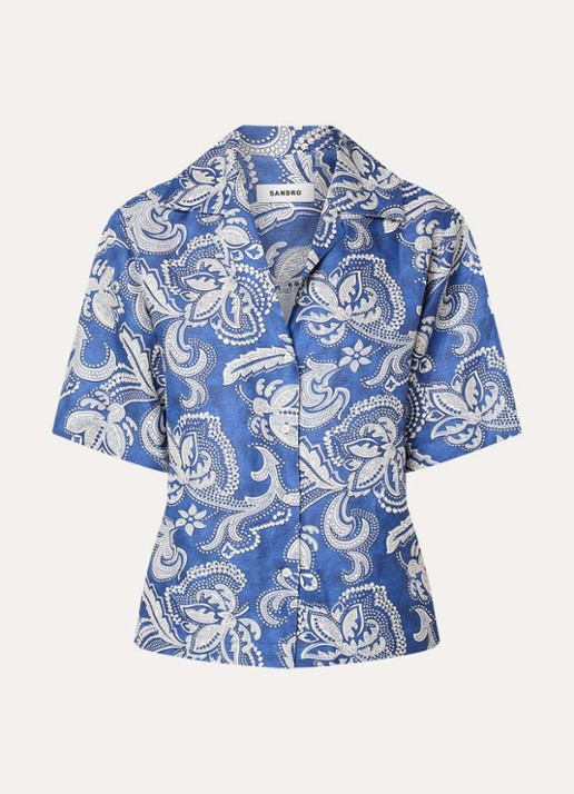 Sandro Blouse in linnenblend met paisley dessin - voorkant indigo