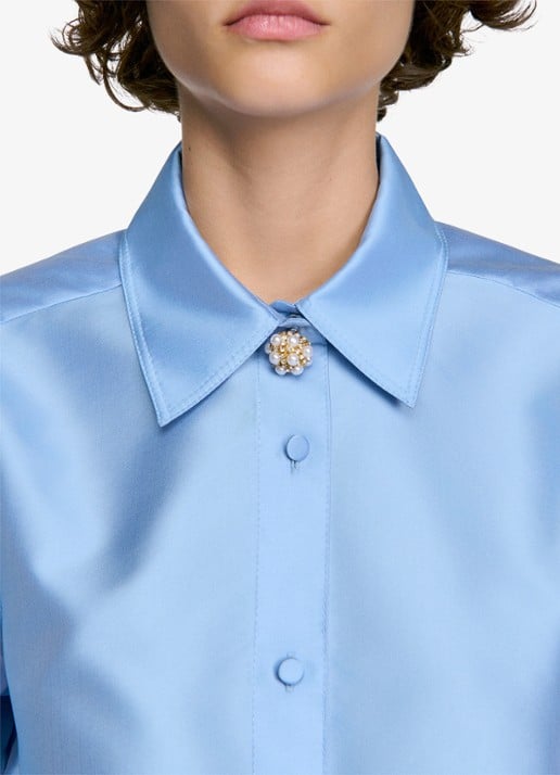 Sandro Blouse in zijdeblend - detail 2 lichtblauw