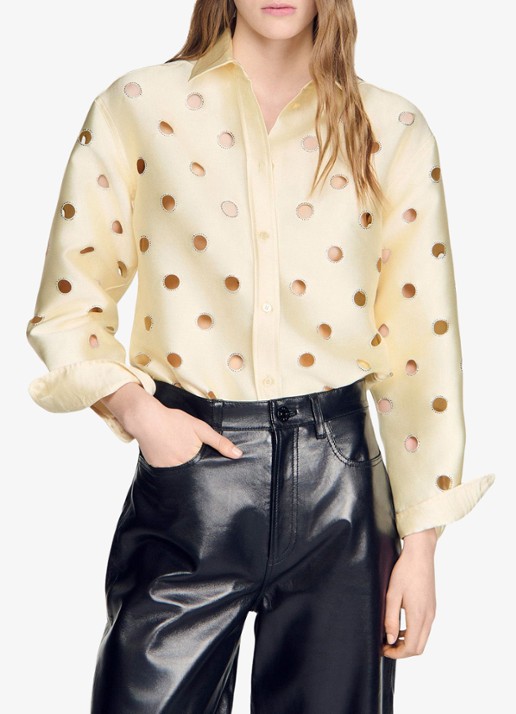 Sandro Blouse met opengewerkt dessin en strass