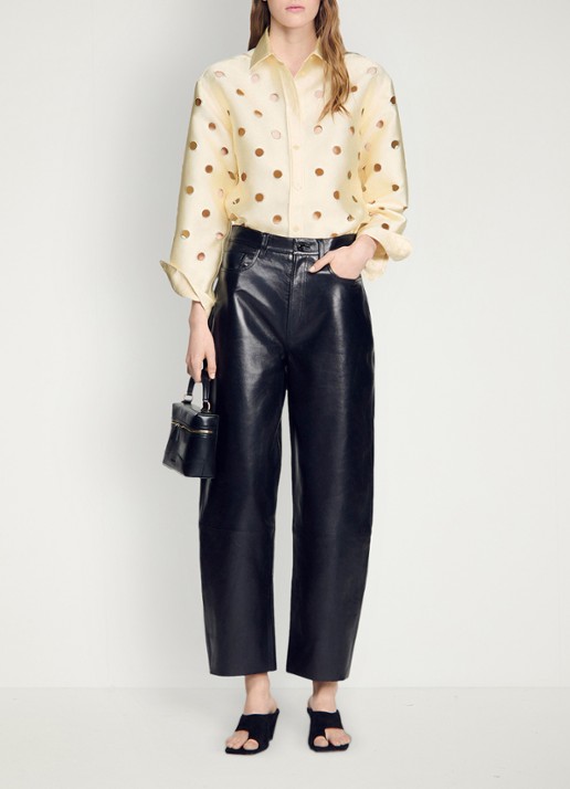 Sandro Blouse met opengewerkt dessin en strass - voorkant 3 vanillegeel