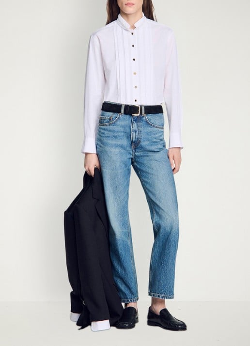 Sandro Blouse met plooidetail en opstaande kraag - voorkant 5 wit
