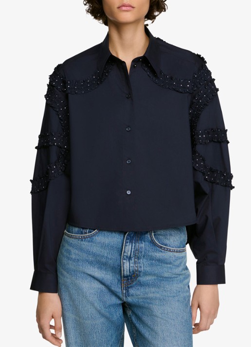 Sandro Blouse met strass - detail 5 donkerblauw