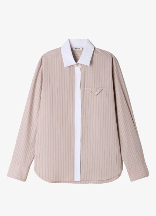 Sandro Blouse met streepprint en borstzak - voorkant beige / beige