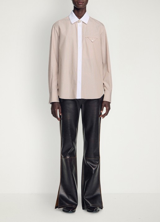 Sandro Blouse met streepprint en borstzak - voorkant 2 beige / beige