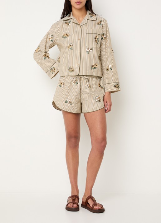 Sandro Blouse met streepprint en pailletten - voorkant 4 camel