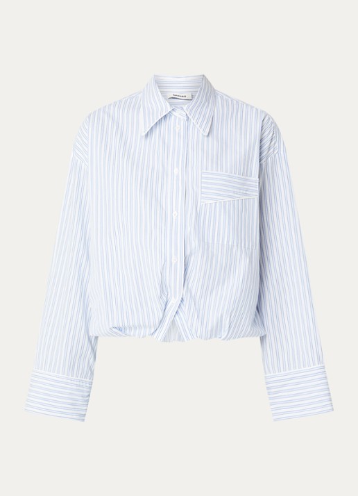 Sandro Blouse met streepprint met borstzak  - voorkant 2 lichtblauw