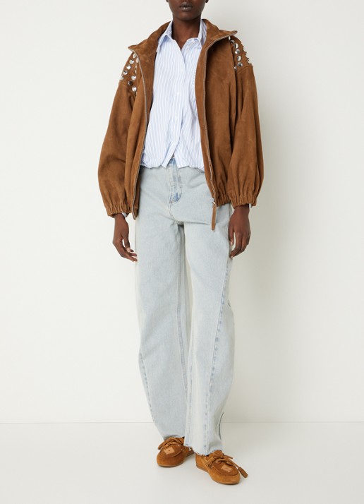 Sandro Blouse met streepprint met borstzak  - voorkant 3 lichtblauw