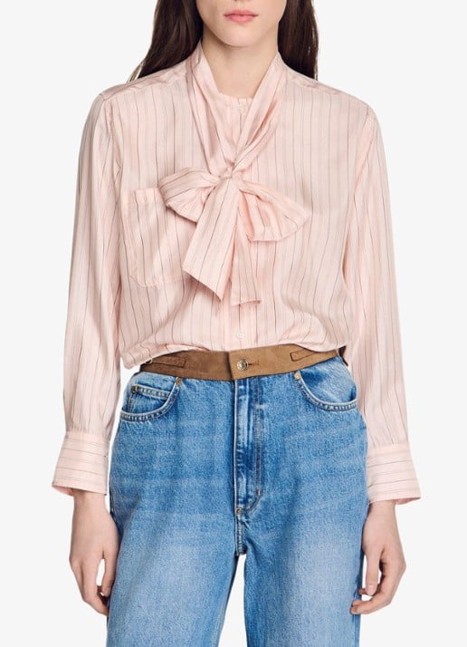 Sandro Blouse met strikdetail en strepen - detail light pink / roze
