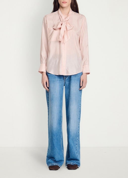 Sandro Blouse met strikdetail en strepen - detail 2 light pink / roze