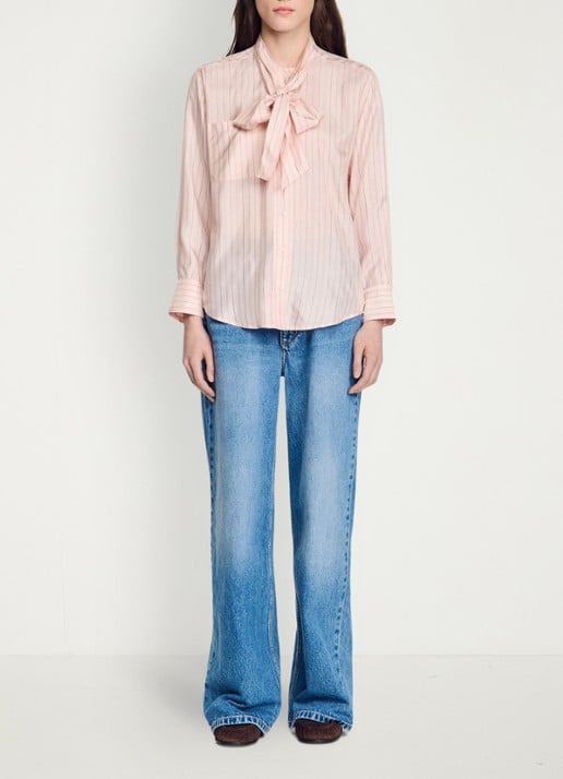 Sandro Blouse met strikdetail en strepen - detail 5 light pink / roze