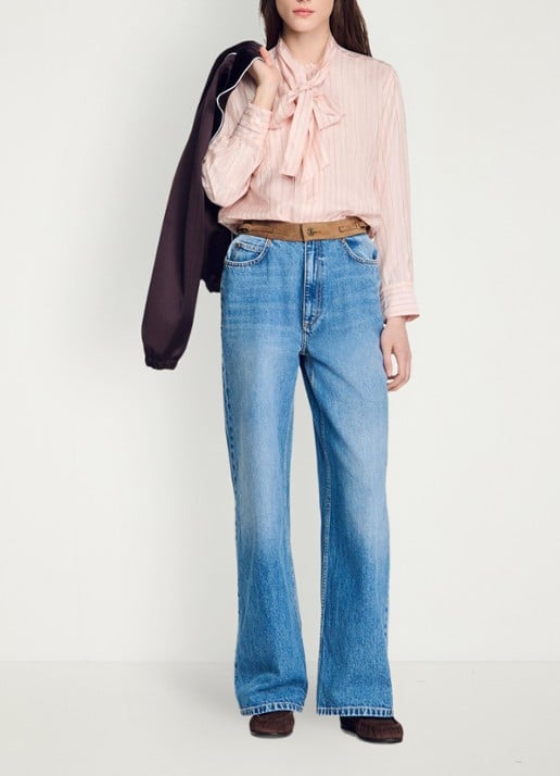 Sandro Blouse met strikdetail en strepen - voorkant 7 light pink / roze