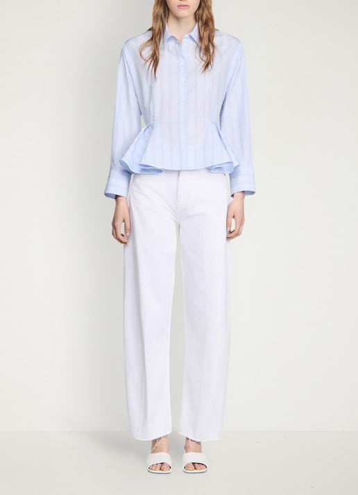 Sandro Blouse van katoen met peplum en strepen - detail 4 sky blue / blauw