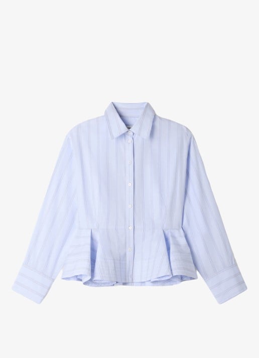 Sandro Blouse van katoen met peplum en strepen