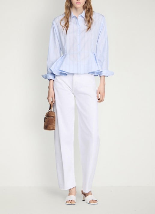 Sandro Blouse van katoen met peplum en strepen - voorkant 6 sky blue / blauw