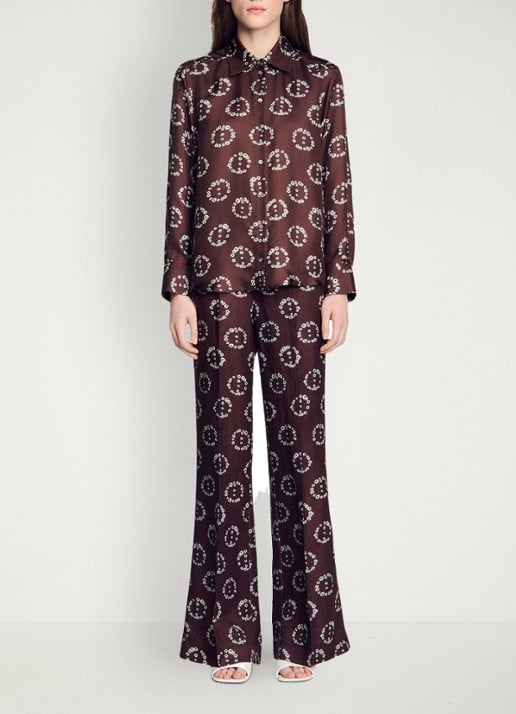 Sandro Blouse van zijde met bloemenprint - detail 2 bruin
