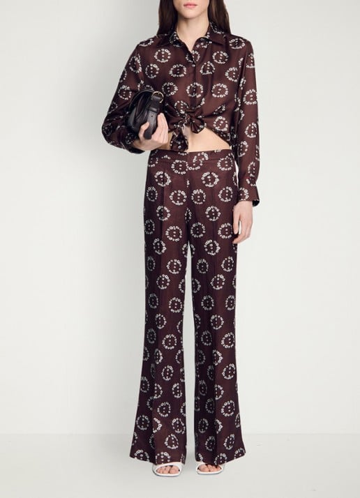 Sandro Blouse van zijde met bloemenprint - voorkant 6 bruin