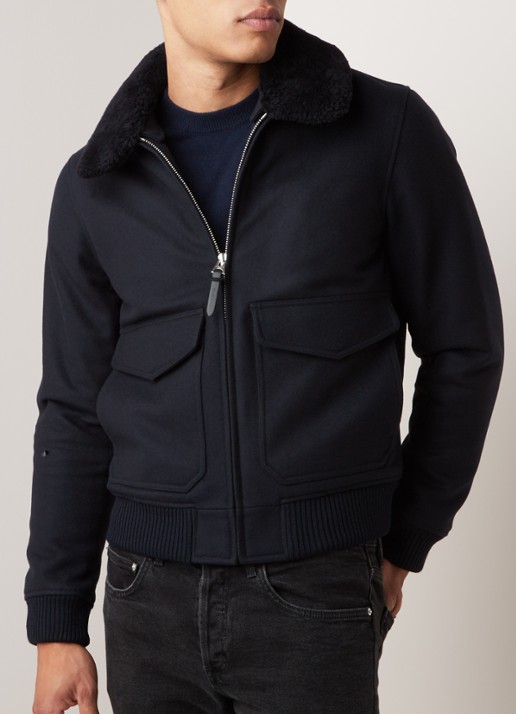 Sandro Bomberjack in kasjmierblend met afneembare teddy kraag - detail 4 donkerblauw