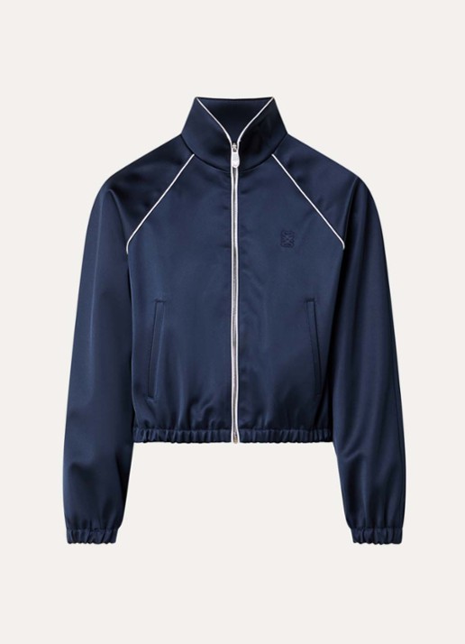 Sandro Bomberjack van satijn met logoborduring - voorkant blauw