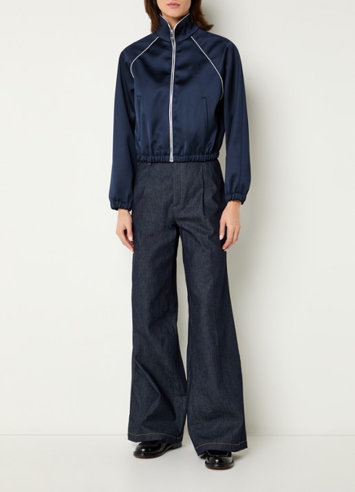 Sandro Bomberjack van satijn met logoborduring - voorkant 2 blauw