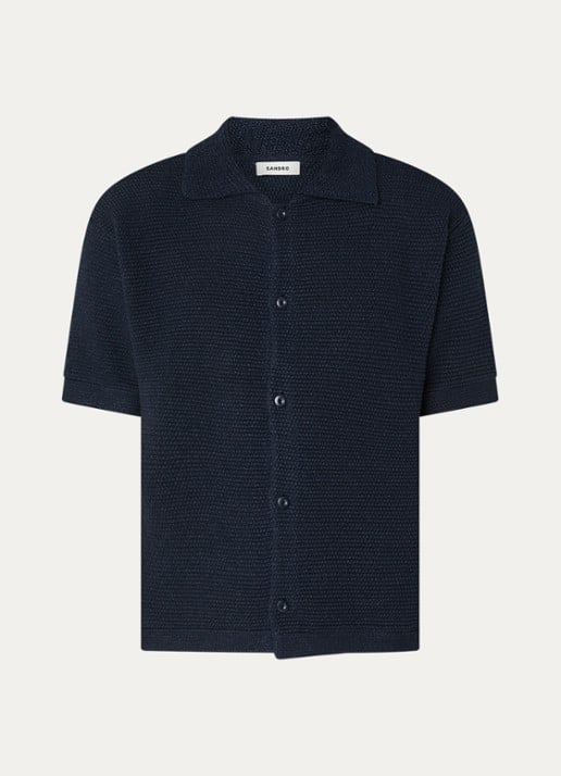 Sandro Comfort fit grofgebreid overhemd met structuur - voorkant 2 donkerblauw