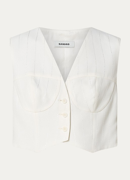Sandro Crop top met pailletten - voorkant 2 creme