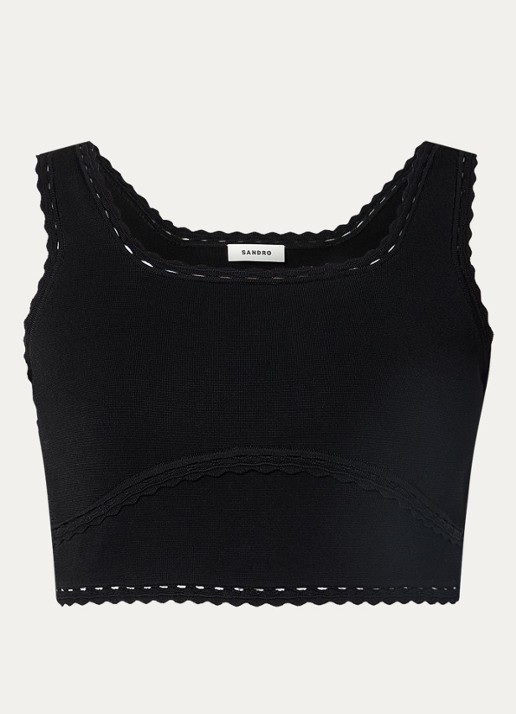 Sandro Crop top met rechthoekige hals - voorkant 2 zwart