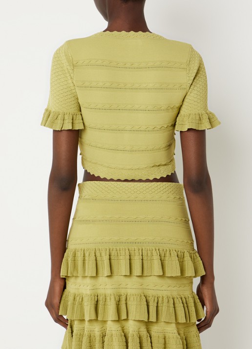 Sandro Crop top met ruches en imitatieparels - achterkant groen